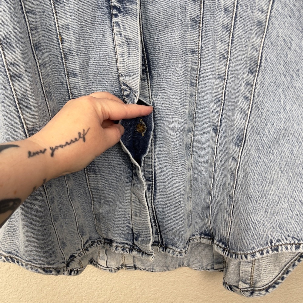 Good American Seamed Long Sleeve Denim Shirtdress Size 4 XL Blue Mini - Picture 10 of 15